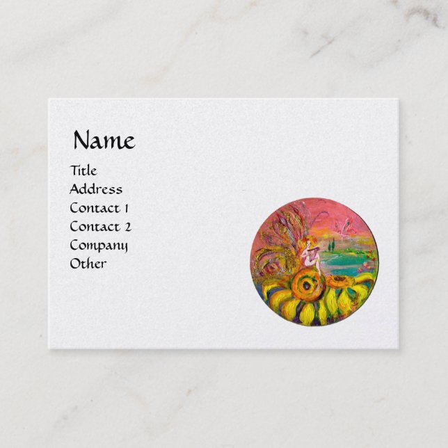FAIRY OF THE SUNFLOWERS yellow pink white pearl Business Card (Front)