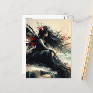 Fairy on a Seaside cliff  in Black Dress Postcard