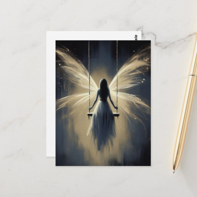 Fairy on a Swing at Night Postcard (Front/Back In Situ)