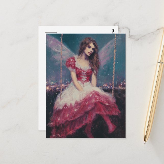 Fairy on a swing postcard (Front/Back In Situ)