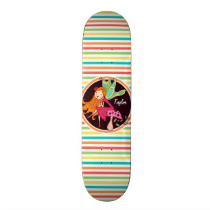 Fairy on Bright Rainbow Stripes Skateboard