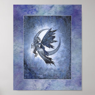 Fairy on Crescent Moon Fantasy Art by Molly H Poster