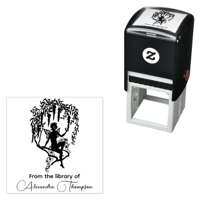 Fairy on Flowery Branch Library Book Name Self-inking Stamp (In Situ)