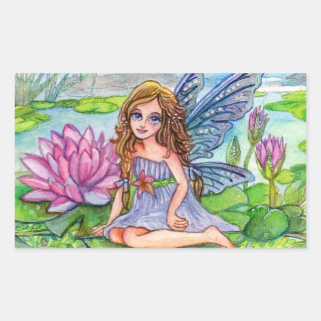 Fairy On Lily Pad Rectangular Sticker (Front)