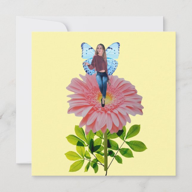 Fairy on Pink Daisy Note Card (Front)