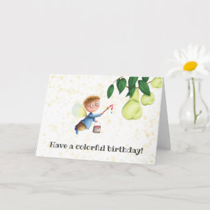Fairy Painting Pears Personalised Birthday Card