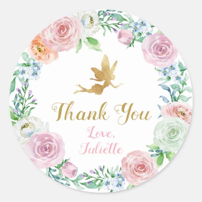 Fairy Party Stickers, Favour Thank You Stickers (Front)