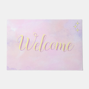 Fairy Pink, Purple, and Yellow Watercolor Door Mat