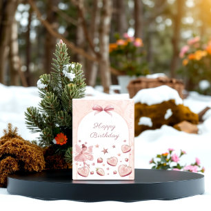 Fairy Pink Strawberry Girl Birthday Greeting Card