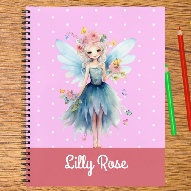  Fairy Pink Write Draw Story Personalised Notebook (Forest Fairy Pink and Blue Personalized Kids Notebook – Magical Write & Draw Journal)