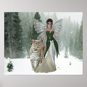 Fairy Princes & Leopard Winter Scene Forest Poster