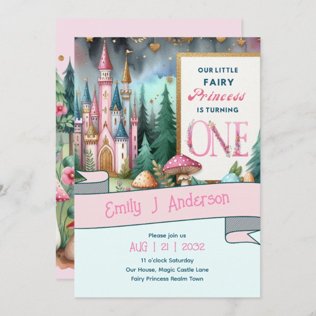 Fairy Princess 1st Birthday ONE Pink Fairycore Invitation (Front/Back)