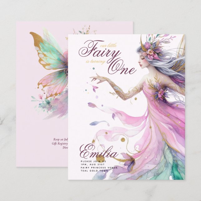 Fairy Princess 1st Birthday or EDIT AGE Teal Gold (Front/Back)