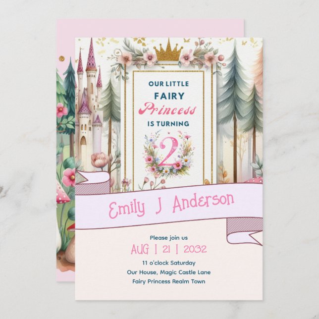 Fairy Princess 2nd Birthday TWO Pink Fairycore Invitation (Front/Back)