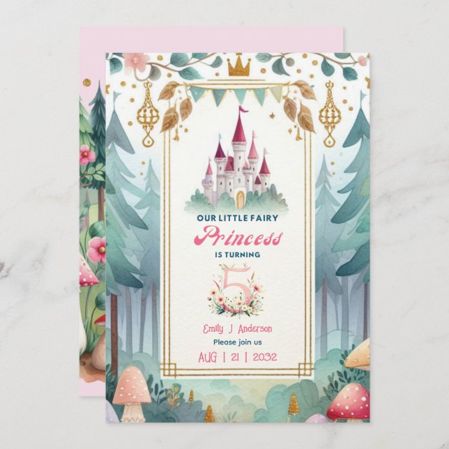 Fairy Princess 5th Birthday Fairytale Fairycore Invitation (Front/Back)