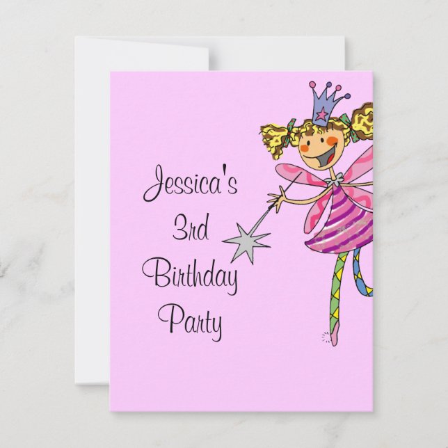 Fairy Princess Birthday Invite – Age 3 (Front)