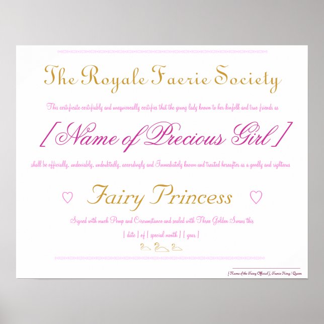 Fairy Princess Certificate Poster (Front)