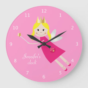 Fairy Princess custom girls name pink Large Clock
