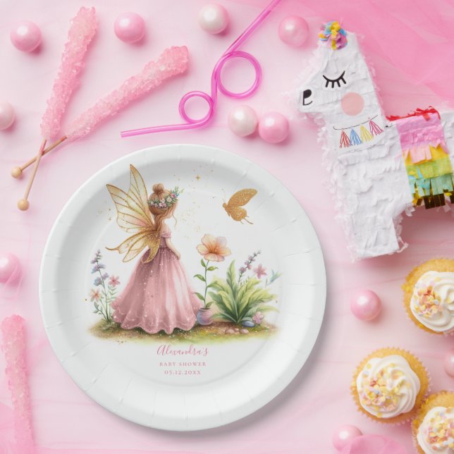 Fairy Princess Enchanted Pink Baby Girl Shower Paper Plate (Party)