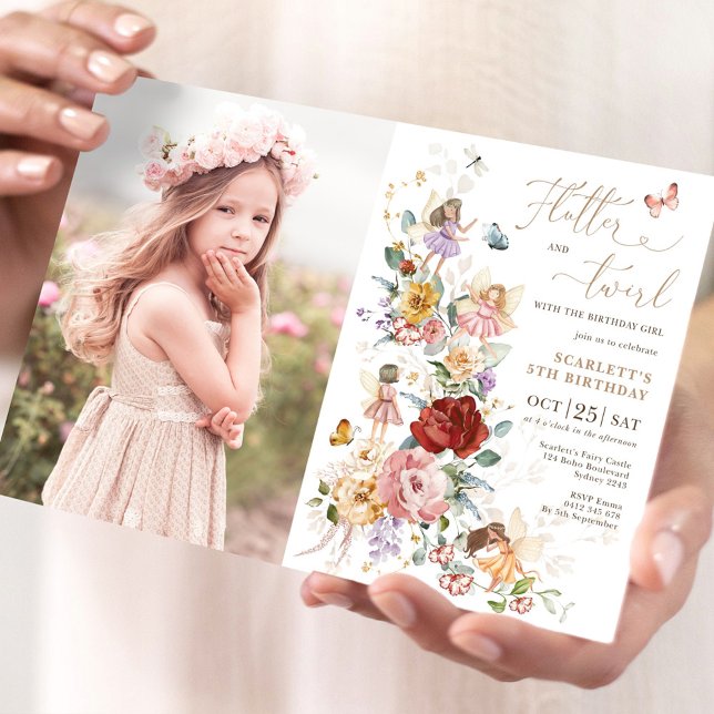 Fairy Princess Flower Garden Girls Birthday Photo Invitation (Creator Uploaded)