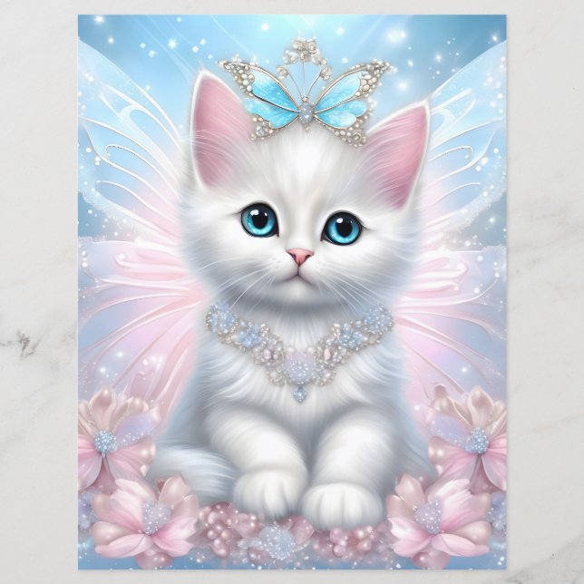 Fairy Princess Kitten Scrapbook Paper (Front)