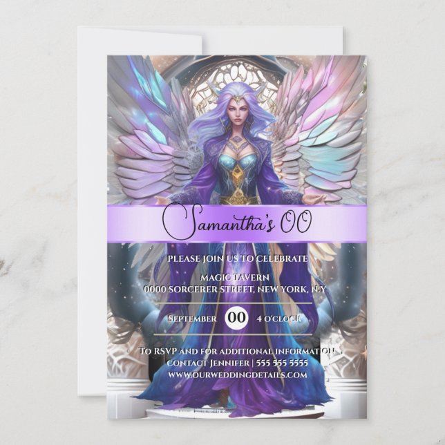 Fairy princess magic castle fairytale girls wings invitation (Front)