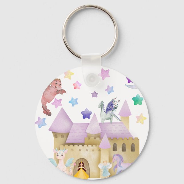 Fairy Princess Magical Castle party favor Key Ring (Front)