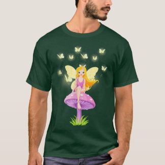 Fairy Princess Mushroom and Yellow Butterflies T-Shirt