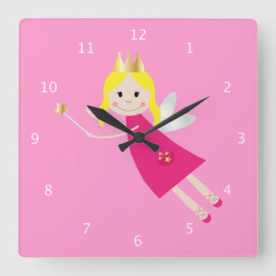 Fairy Princess, pink, for little girls room Square Wall Clock