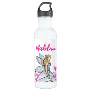 Fairy Princess Pink Hearts Fashion Illustration 710 Ml Water Bottle