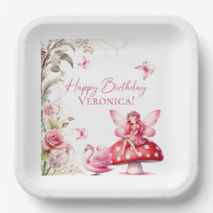Fairy Princess Pink Mushroom Birthday Paper Plate