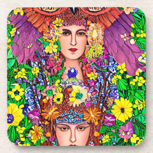 Fairy Princess Sisters floral original art nouveau Coaster