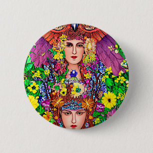 Fairy Princess Sisters Owl original art nouveau 6 Cm Round Badge