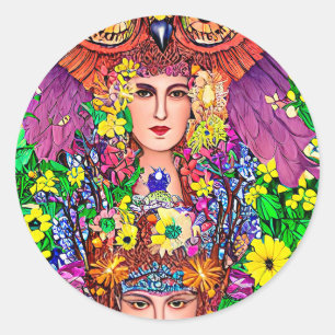 Fairy Princess Sisters Owl original art nouveau Classic Round Sticker