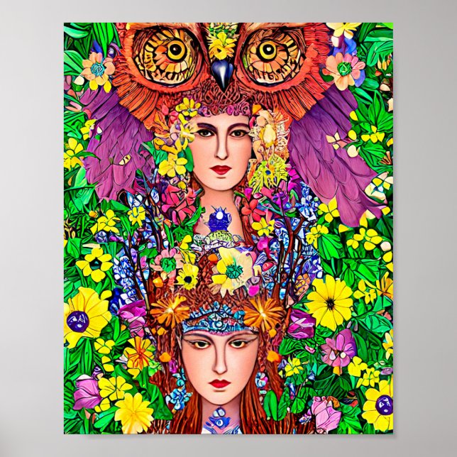 Fairy Princess Sisters Owl original art nouveau Poster (Front)
