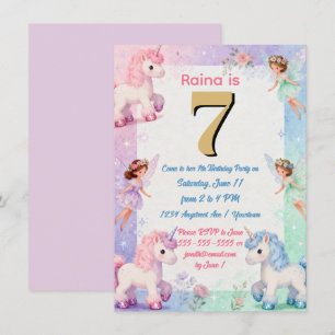 Fairy Princesses and Unicorns Girl's Birthday  Invitation