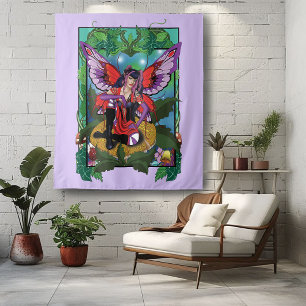 Fairy Purple Red Mushroom Gothic Tapestry