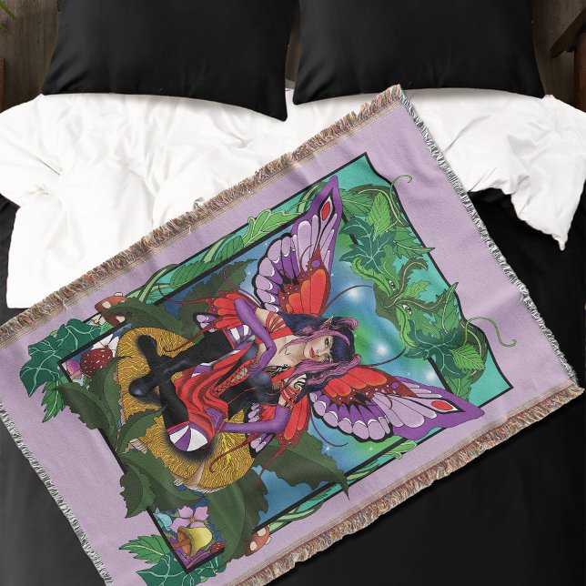 Fairy Purple Red Mushroom Gothic Throw Blanket (Creator Uploaded)