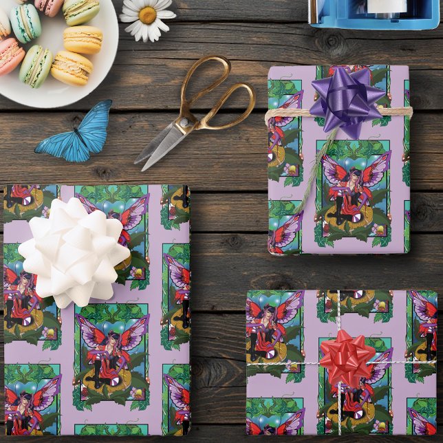 Fairy Purple Red Mushroom Gothic Wrapping Paper Sheet (Creator Uploaded)