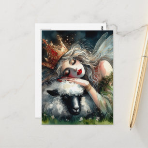 Fairy Queen Asleep on Her Pet Sheep Postcard