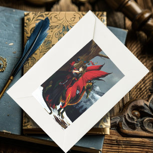 Fairy Red Dragon Fantasy Spring Rectangular Sticker