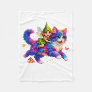 Fairy Riding Colorful Cat T-Shirt – Cute FaT-shirt Fleece Blanket