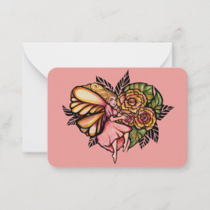Fairy Roses Art Peach and Pink Fairies Garden      Card