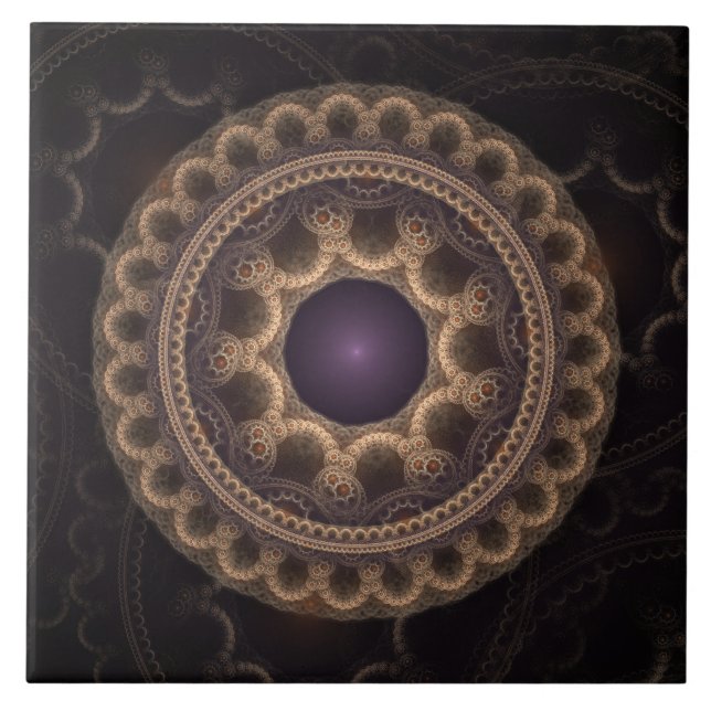 Fairy round fractal dark fantasy ceramic tile (Front)