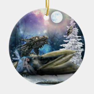 Fairy Safe With Dragon Ceramic Ornament