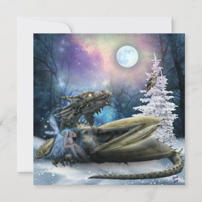 Fairy Safe With Dragon Holiday Card (Front)
