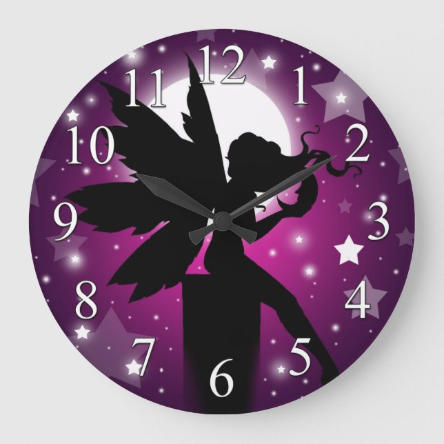 Fairy Silhouette Clock Purple Moon and Stars (Front)