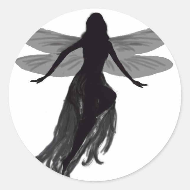 fairy silhouette fairytale design classic round sticker (Front)