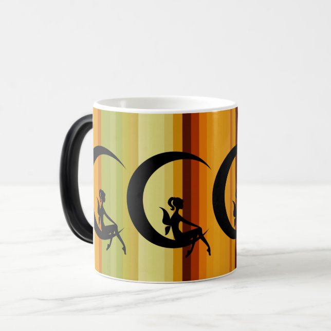Fairy Silhouette on Crescent Moon Design Magic Mug (Front Left)