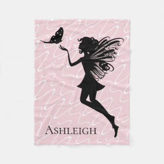 Fairy Silhouette, on Pink, personalise w name Fleece Blanket